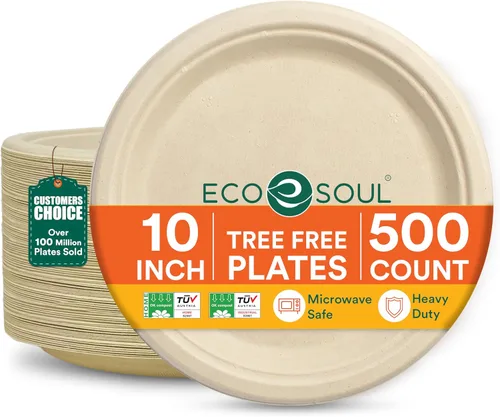 Vista 24 de ECO SOUL - Platos de papel compostables de 9 pulgadas (paquete de 200) biodegradables, resistentes, desechables, ecológicos para cena de Navidad