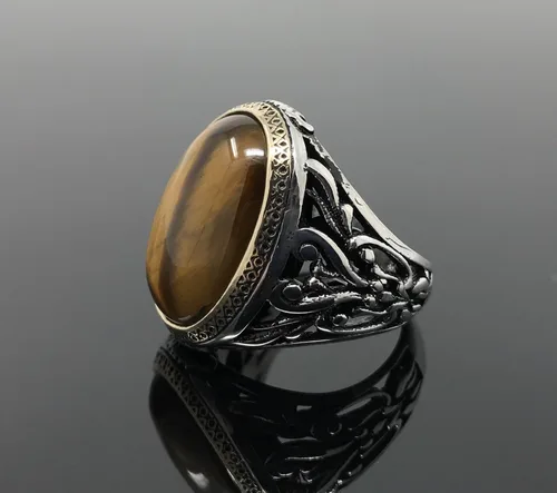 Vista 5 de KAR Anillo de plata de ley 925K con filigrana ojo de tigre I1H