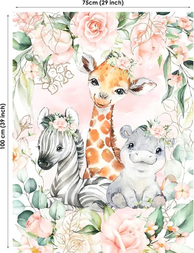 Vista 2 de UNIQUE Panel de tela de algodón Safari con diseño de rosas de 29 x 39 pulgadas, edredón de bebé o panel de manta para proyectos de acolchado