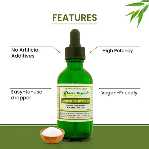 Vista 4 de Green Organic Supplements Solución de yodo de Lugol 2%, 2oz (paquete de 1)