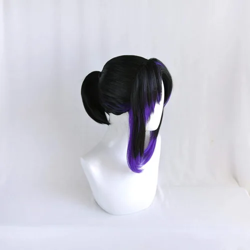 Vista 3 de LCNING Anime Demon Slayer Kimetsu no Yaiba Kochou Shinobu peluca Cosplay traje mujeres resistente al calor Pelo sintético Halloween Party Pelucas