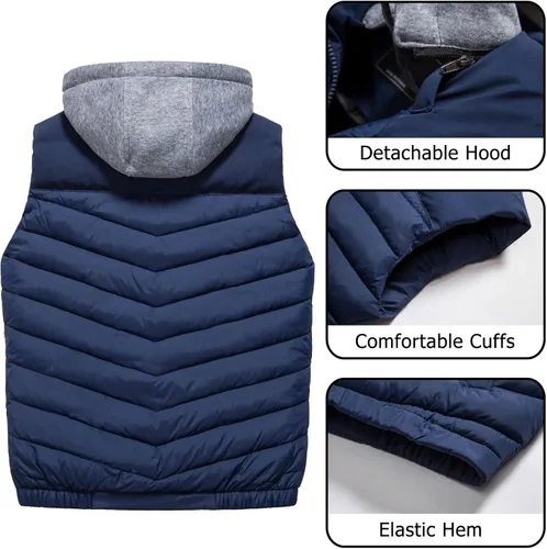 Vista 3 de Vcansion Chaleco de invierno acolchado para hombre con capucha extraíble sin mangas, chaleco acolchado