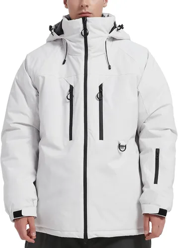 Vista 11 de Chaqueta de esquí impermeable para hombre, abrigos de nieve, snowboard de montaña, rompevientos, parka con capucha Marrón