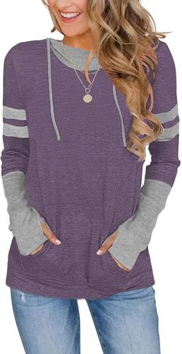 Vista 21 de AUSELILY Womens Long Sleeve Drawstrings Hooded Sweatshirt With Thumb Holes 01-beige