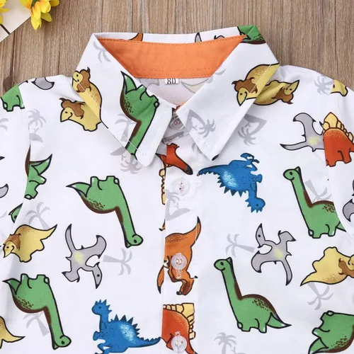Vista 59 de Conjunto de camisa de manga corta con botones y pantalones cortos casuales con diseño de flamingo, para bebés y niños de 1 a 6 años, atuendos