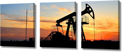 Vista 31 de TUMOVO Bombas de aceite en la puesta de sol para dormitorio, industria de petróleo y gas, pinturas de pared de 3 piezas de arte de pared de petróleo