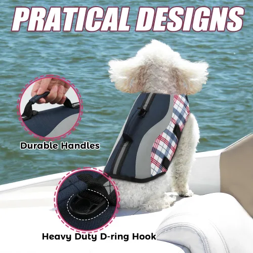 Vista 4 de EMUST Chalecos salvavidas ajustables para perros pequeños con flotabilidad mejorada, chaleco de natación pequeño con asa de rescate duradera