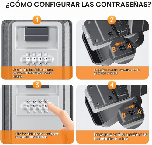 Vista 7 de Caja de Seguridad para Llaves con Diales Luminosos, Caja de Seguridad Impermeable para Montaje en Pared para Llaves con Código, Caja de Seguridad
