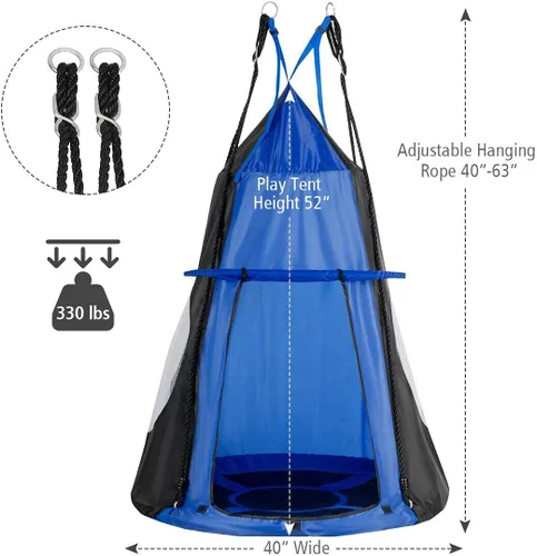Vista 6 de Costzon Juego de silla colgante desmontable para niños 2 en 1 con tienda de campaña, asiento de columpio tipo nido para niños y niñas, columpio