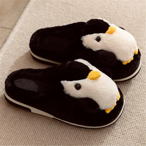 Vista 2 de YILANLAN Pantuflas de felpa para mujer, pantuflas de invierno, pantuflas de animales, pantuflas cálidas, pantuflas de pingüino, pantuflas