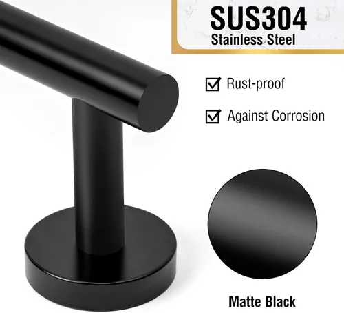 Vista 6 de HITSLAM Toallero negro mate de 19.8 pulgadas para baño, toallero de baño de acero inoxidable SUS304 montado en la pared, moderno soporte de toalla