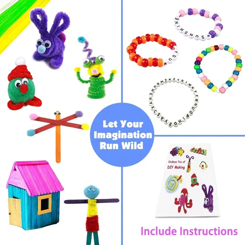 Vista 5 de VLUSSO Kit de Suministros de Artes y Manualidades de 3000 Piezas para Niñas de 8 a 12 Años con Limpiadores de Tubos, Cuentas, Manualidades