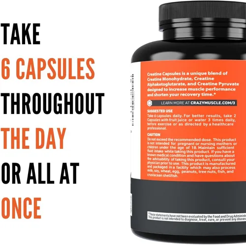 Vista 7 de Cápsulas de creatina, 5g Premium 3X ThreeAtine Pre Workout, Ganador de masa muscular a granel, Creatina monohidrato de alta absorción fácil