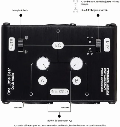 Vista 3 de Douk Audio Conmutador de audio estéreo equilibrado XLR de 2 vías Pasivo A/B Mini mezclador de caja de interruptor Divisor de sonido