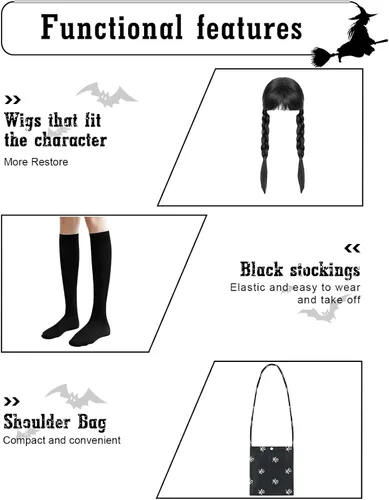 Vista 3 de Kid Black Halloween Costume Dress For Girl Cosplay Princess Halloween Outfit With Wig Bag Earrings Socks