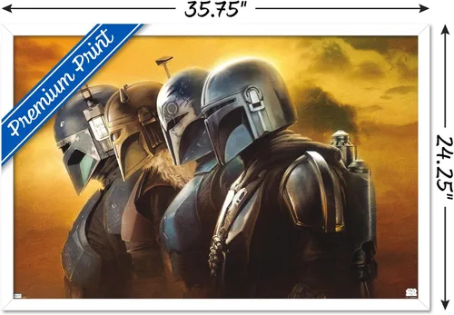 Vista 3 de Trends International Star Wars: The Mandalorian Season 3 - Póster de pared de cascos, 22.37 x 34.00 pulgadas, versión enmarcada en blanco