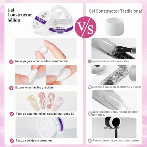 Vista 6 de MIZHSE Gel constructor sólido para uñas, arte de uñas 3D transparente y blanco perla, gel duro de construcción no pegajoso con bolígrafo de silicona