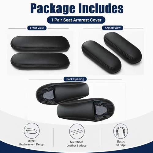 Vista 7 de NLQR 2 piezas fundas de repuesto para reposabrazos de asiento de cuero negro compatibles con Ford F150 F250 F350 F450 F550 Excursion 1999 2000 2001