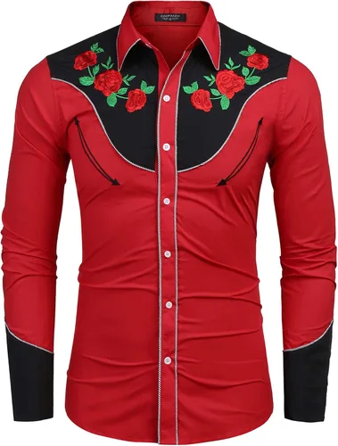 Vista 3 de COOFANDY Camisa de manga larga con botones bordados para hombre