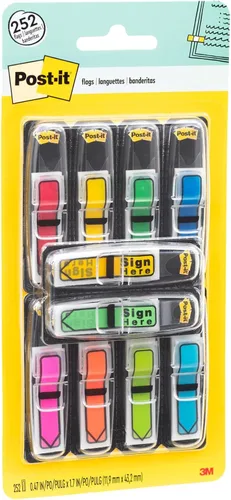 Vista 3 de Post-it Banderas de flecha de 1/2 pulgada, ocho colores surtidos, 250 unidades (684VAD2) Includes 192 Arrow flags & 60 Sign Here Flags in Assorted
