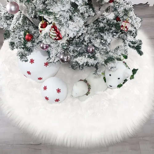 Vista 5 de Falda de árbol de Navidad de 30 pulgadas, falda de árbol de Navidad blanca de piel sintética, decoración de árbol de Navidad, tapete de felpa