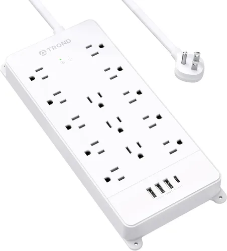 Vista 9 de TROND - Alargador de corriente con enchufe plano giratorio 360°, protector contra sobretensiones, 13 tomas amplias con 3 puertos USB C, 4000 J