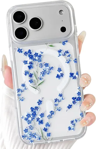 Vista 45 de NITITOP Funda magnética transparente compatible con iPhone 14 Plus/15 Plus, compatible con MagSafe lindas flores, hojas florales para mujeres