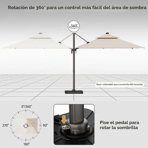 Vista 4 de Sombrilla voladiza para patio, 9 x 12 pies, sombrilla giratoria Beige