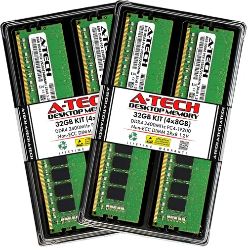 Vista 8 de A-Tech 8GB DDR4 2400MHz DIMM PC4-19200 UDIMM Non-ECC 2Rx8 1.2V CL17 288-Pin Módulo de actualización de memoria RAM para computadora de escritorio
