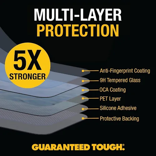 Vista 5 de DEWALT Protector de pantalla de vidrio resistente para iPhone 12 Pro Max, paquete de 2 protectores de pantalla de vidrio templado, compatible