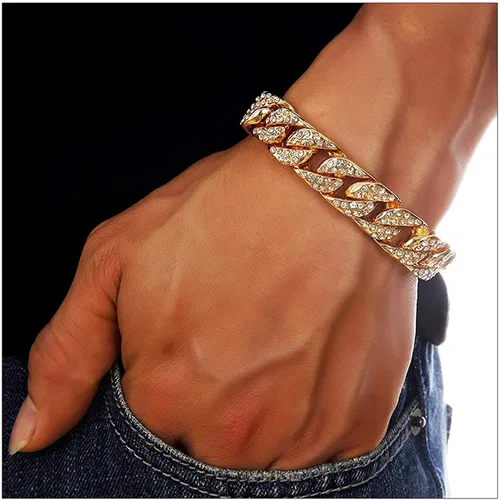Vista 5 de Brazalete cubano con reloj oblongo destellos brillantes 8475BC reloj hip hop cubano