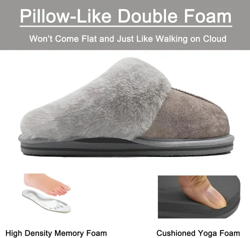 Vista 5 de KuaiLu Pantuflas mullidas de espuma viscoelástica doble para mujer, acogedoras con soporte de arco cálido, pantuflas de meter cómodas