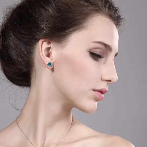 Vista 4 de Gem Stone King Aretes de moissanita azul de oro blanco de 14 quilates 2.00 Cttw Redondos de 0.256 in Aretes redondos de oro blanco