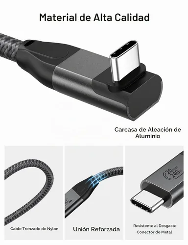Vista 5 de XAOSUN Cable USB C Corto de Ángulo Recto, Cable USB C a USB C de 240 W 1.6 pies, Cable USB C 3.2 de 90 Grados 20 Gbps Datos Vídeo 4K Cable de Carga