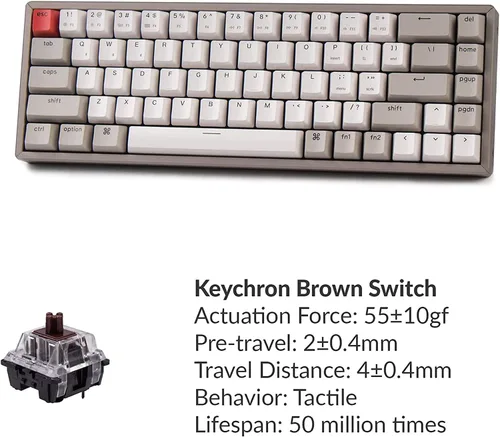 Vista 5 de Keychron K6 - Teclado mecánico inalámbrico con marco de aluminio compacto de 68 teclas para Mac Bluetooth multitarea teclado de juegos con cable