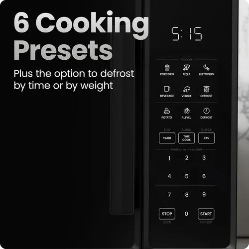 Vista 3 de Horno microondas de sobremesa Chefman 1,1 pies cúbicos, 1000 vatios con 10 niveles de potencia, 6 ajustes de cocción con cocción exprés de un toque