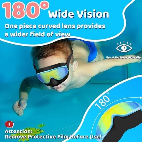 Vista 5 de Vvinca Kids Swim Goggles with Nose Cover Comfort Fabric Strap, Wide View Diving Mask Anti-Fog/UV Swimming Goggles for 3-14