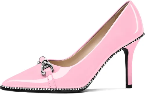 Vista 2 de AUMOTED Zapatos de tacón alto con hebilla para mujer, tacón alto, tacón alto, zapatos de vestir de 3.5 pulgadas, para oficina, fiesta, charol
