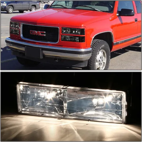 Vista 6 de DNA Motoring Conjunto de faros delanteros (lado del conductor y del pasajero), Compatible con 92-99 Chevy GMC C/K 1500 2500 Suburban Yukon