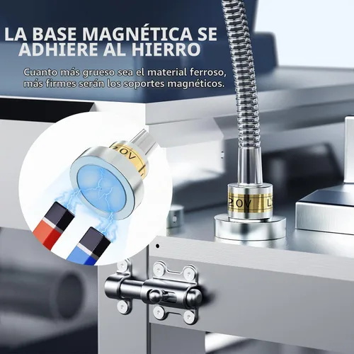 Vista 5 de Luz de trabajo magnética LED, 15W de alta luminosidad, lámpara de cuello de cisne flexible con base magnética fuerte para torno, fresado, prensa