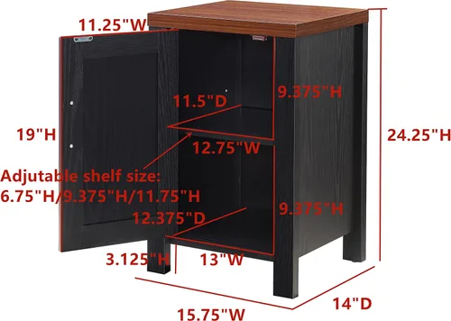 Vista 2 de Kings Brand Furniture Sendero Mesita de noche auxiliar con armario de almacenamiento, moderna y elegante mesita de noche con estante