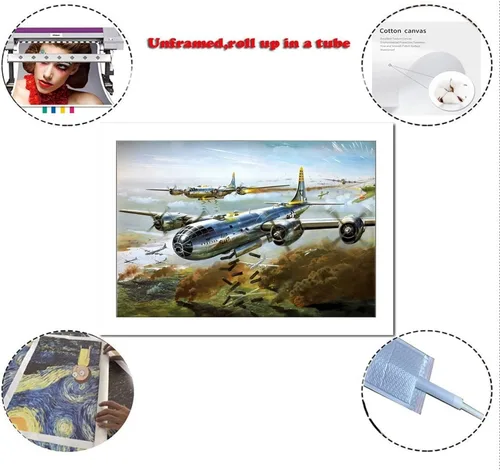 Vista 2 de LVUPIIG Póster de bombardero estratégico B-29 de la Segunda Guerra Mundial, pintura decorativa en lienzo, arte de pared, póster de sala de estar