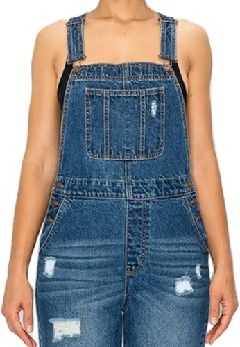 Vista 4 de Love Moda Overol de mezclilla de pierna recta 100% algodón para mujer