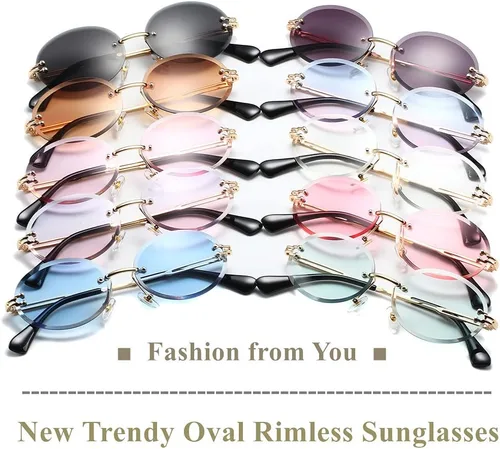 Vista 6 de LASPOR Gafas de sol ovaladas retro para mujeres y hombres, a la moda, vintage, de metal dorado, sin marco, lentes tintados, protección UV400