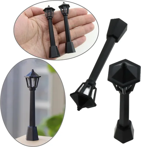 Vista 5 de 10pcs mini poste de lámpara de plástico negro miniatura tren ferrocarril lámpara poste luces calle luz