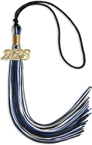 Vista 27 de Endea Graduation Borla mixta de triple color con gota de fecha dorada (negro/dorado/blanco, 2021)