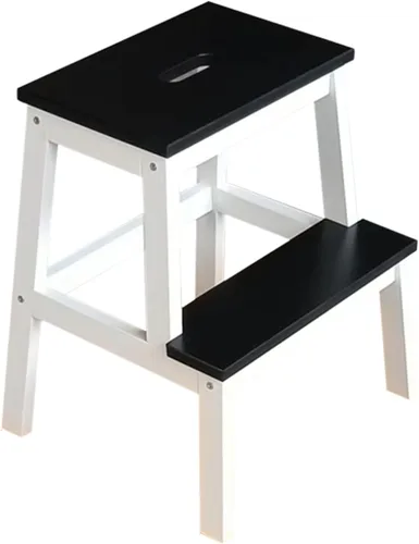 Vista 17 de QQXX Taburete de madera de 2 escalones para adultos, 400 libras, taburete portátil de cocina con mango ranurado, fácil de montar, taburetes de cama