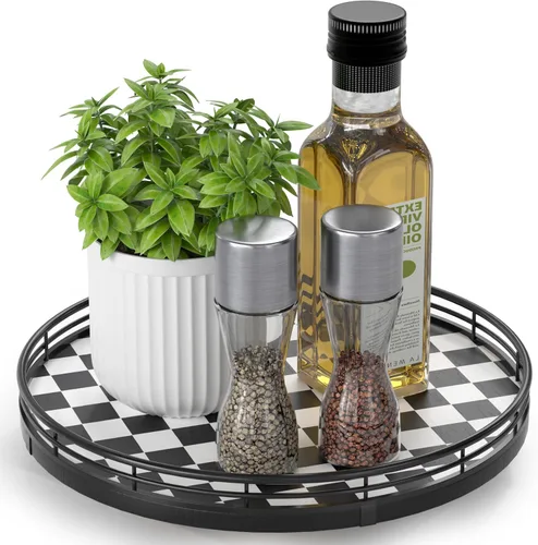 Vista 31 de Marble Lazy Susan - Tocadiscos para mesa, bandeja redonda de mármol de grano de madera antigua de 10 pulgadas para mesa de comedor, encimera de Negro