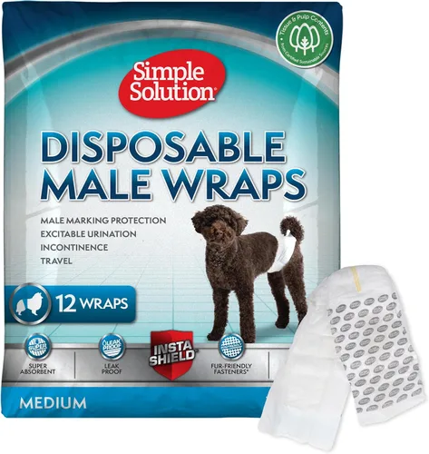 Vista 14 de Simple Solution Pañales Desechables Envolventes para Perros Machos, True Fit, Absorbentes, A Prueba de Fugas con Indicador de Humedad, Pañal