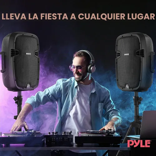 Vista 7 de Pyle (PPHP837UB) - Altavoz de sistema PA activo amplificado Bluetooth con micrófono, subwoofer de graves de 8 pulgadas, monitor de escenario